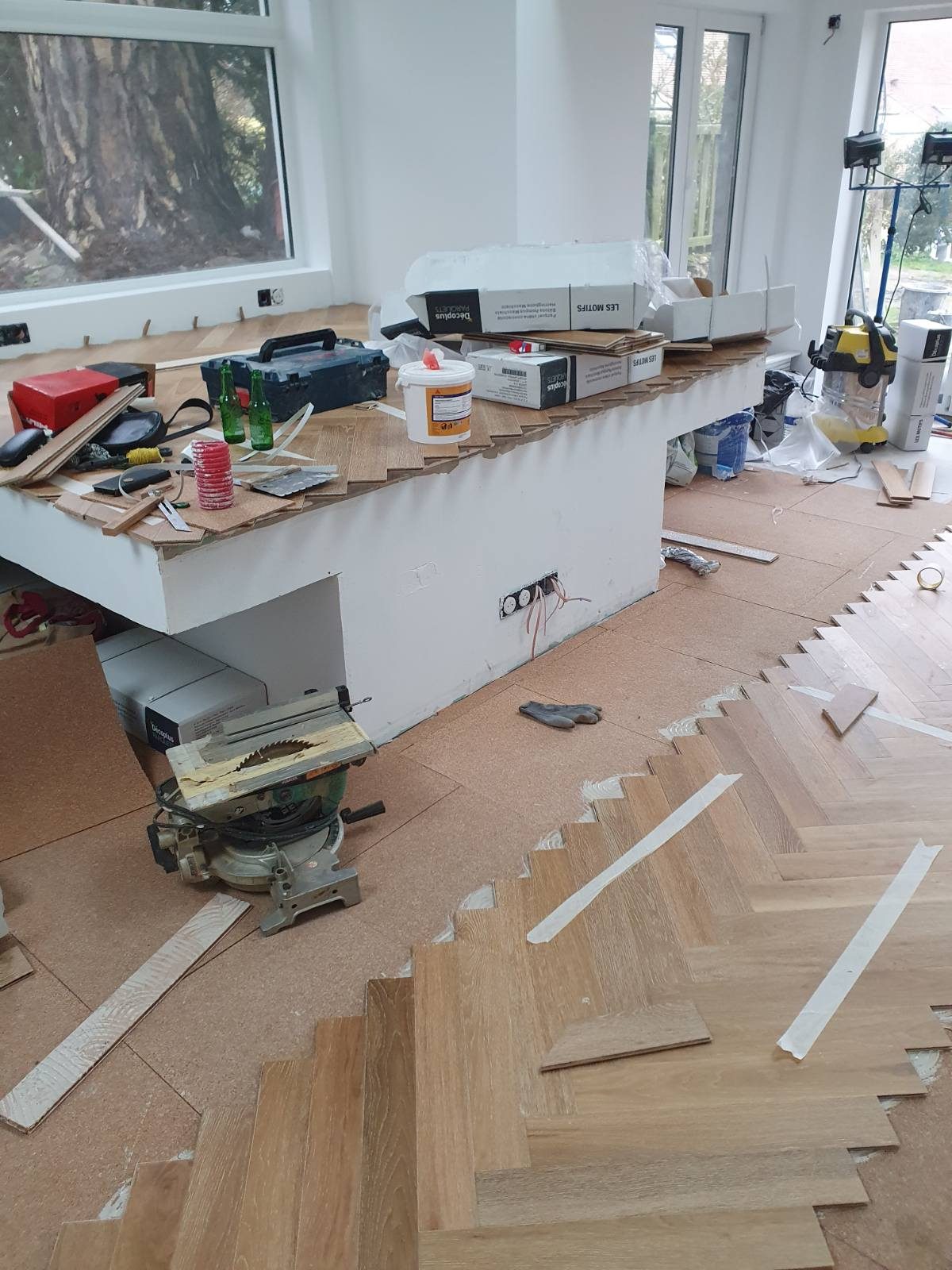 Îlot point de Hongrie avant — chantier pose chevrons